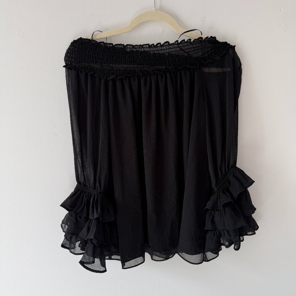 Express Off The Shoulder Ruffle Sleeve Top Blouse in Black